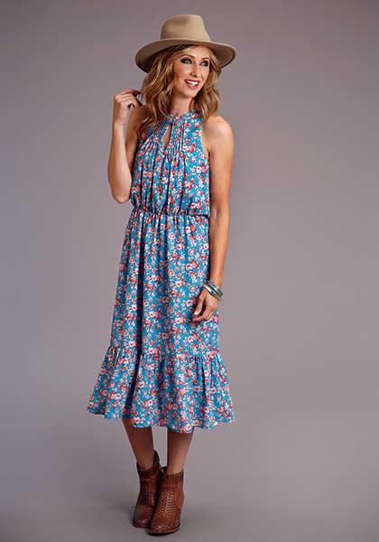 Women's Stetson Blue Floral Sleeveless Dress #11-057-0590-5050BU