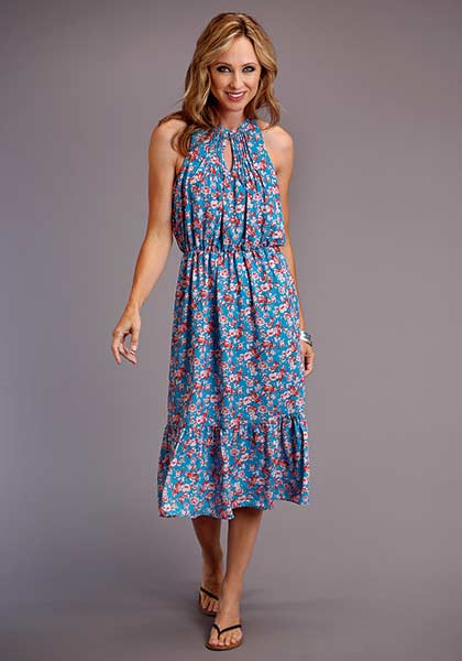 Women's Stetson Blue Floral Sleeveless Dress #11-057-0590-5050BU