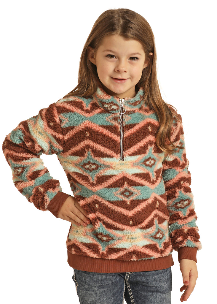 Girl's Panhandle Chocolate Sherpa Pullover #RRGT91R04K