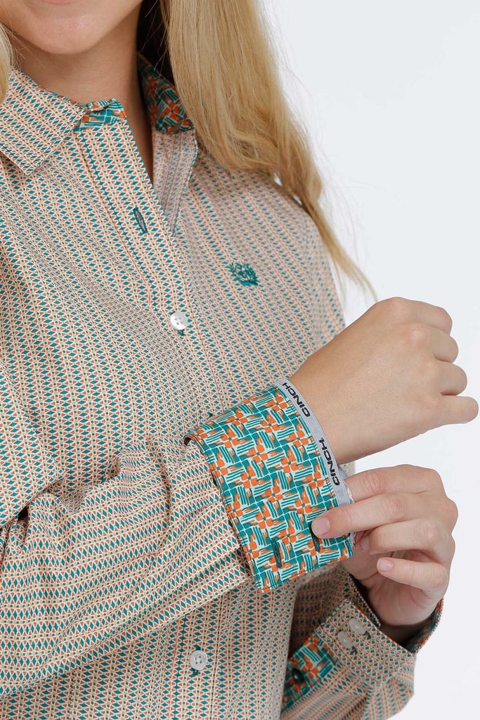 Women's Cinch Button Down Shirt #MSW9165008MUL
