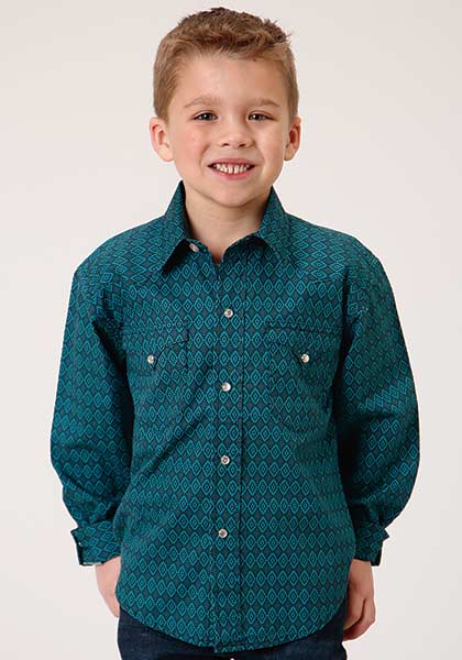Boy's Roper Green & Blue Pattern Long Sleeve #03-030-0064-1011