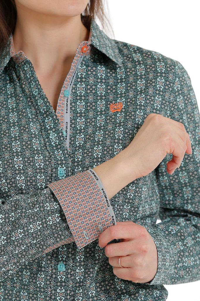 Women’s Cinch Button Down Shirt #MSW9165029-C