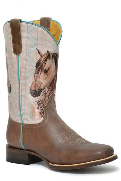 Women's Roper Cream With Horse Western Boot #09-021-9991-0120