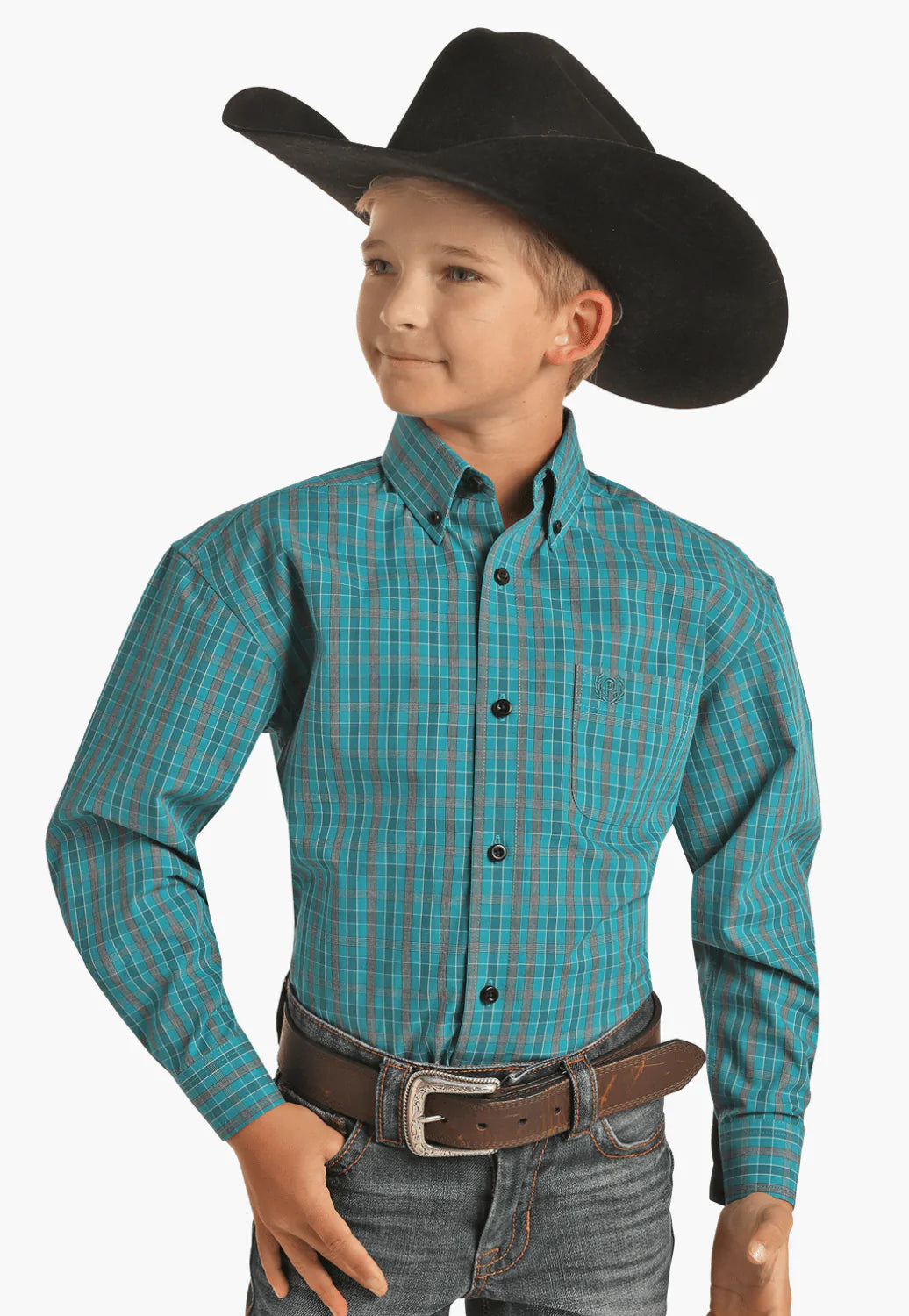 Boy's Panhandle Caribbean Teal Plaid Long Sleeve #C0D1603-C | High ...